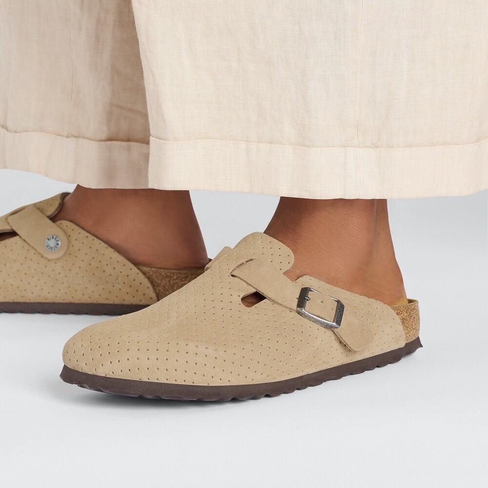 NEW Birkenstock Boston Emboss Dots New Beige Suede Clogs 42 Narrow Fit Comfort - Picture 4 of 16